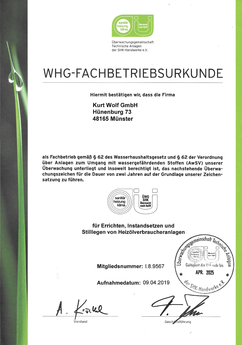 Fachbetriebsurkunde kurt wolf gmbh